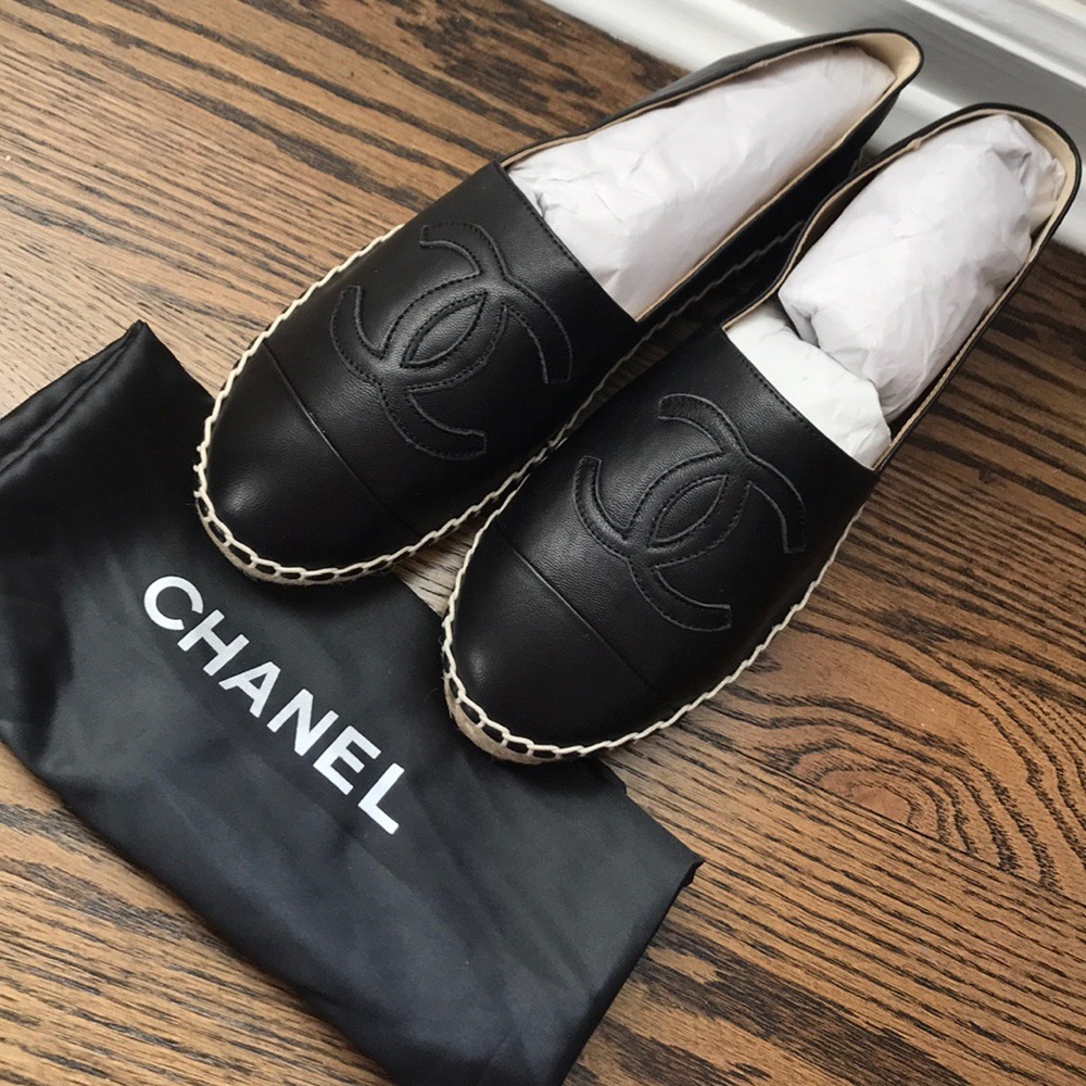 Black leather espadrilles